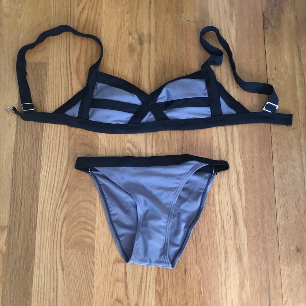 Gray and black bathing suit